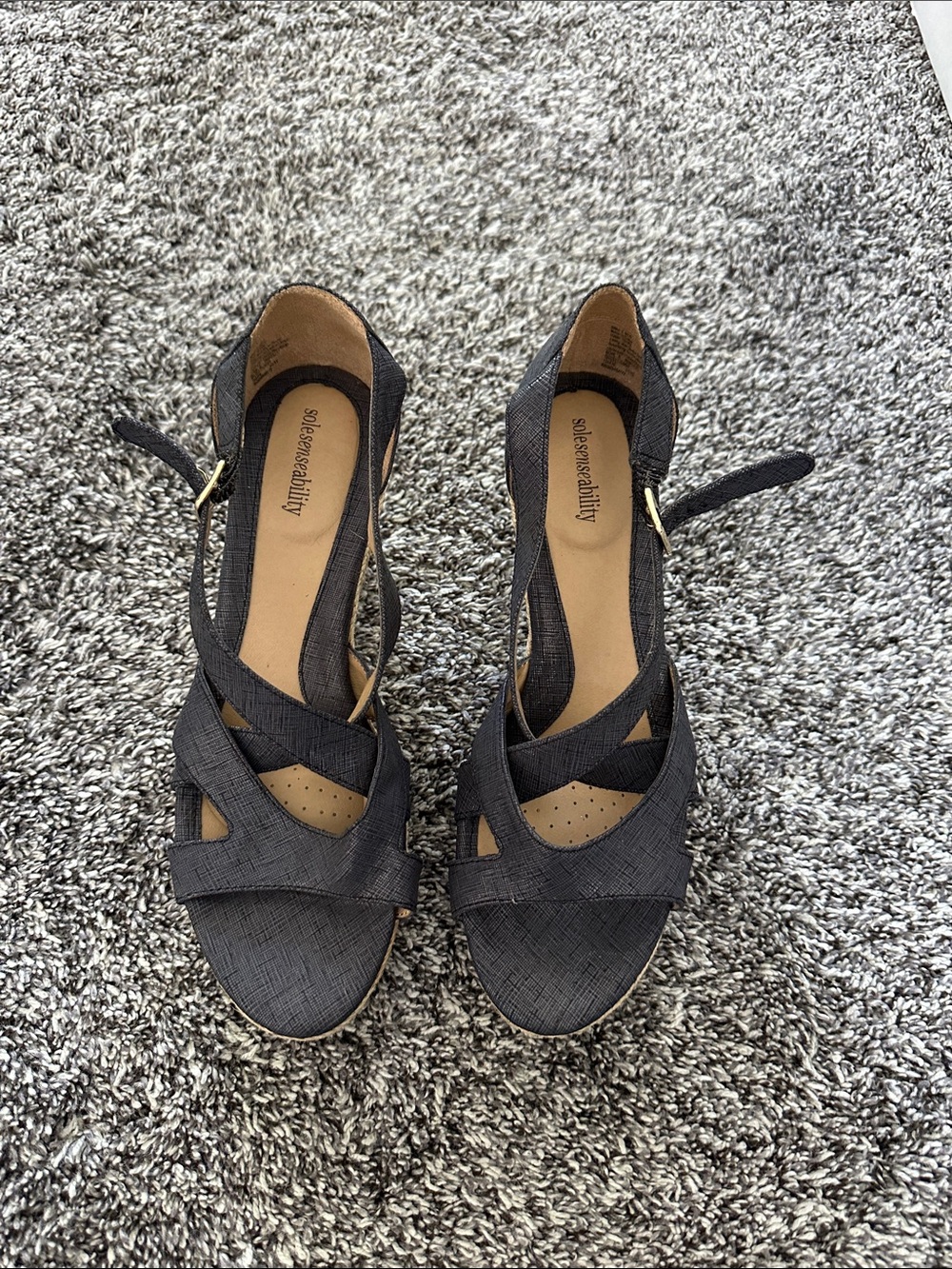 Black Crisscross Wedge Sandals